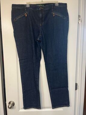 Lauren Ralph Lauren Dark Indigo Straight Leg Women’s Jeans w/ Front Zippers 18W